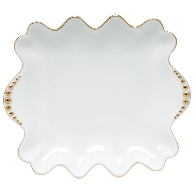 Herend White w/ Gold Trim Small Dish with Pearls Handles