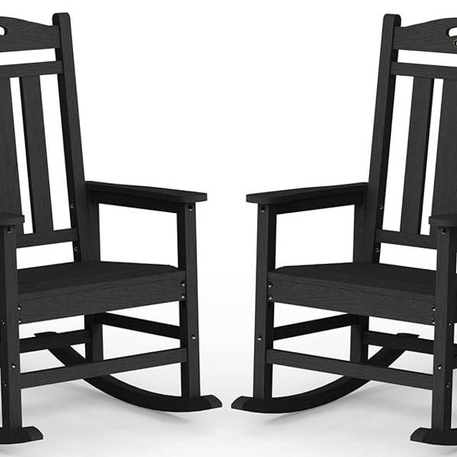 Ciokea Oversized Outdoor Rocking Chairs Set of 2, 380lbs Heavy-Duty Large Patio Rocker, High Back Cozy Porch Chairs, Weather Resistant Patio Rocking Chairs for Outside, Fire Pit, Deck, Black