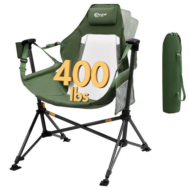 PORTAL Hammock Camping Chair, Portable Outdoor Swinging Chairs, Rocking Chair for Adults with Adjustable Back and Height for Lawn, Backyard, Patio, Supports 400 lbs, Breathable Mesh High Back, Green
