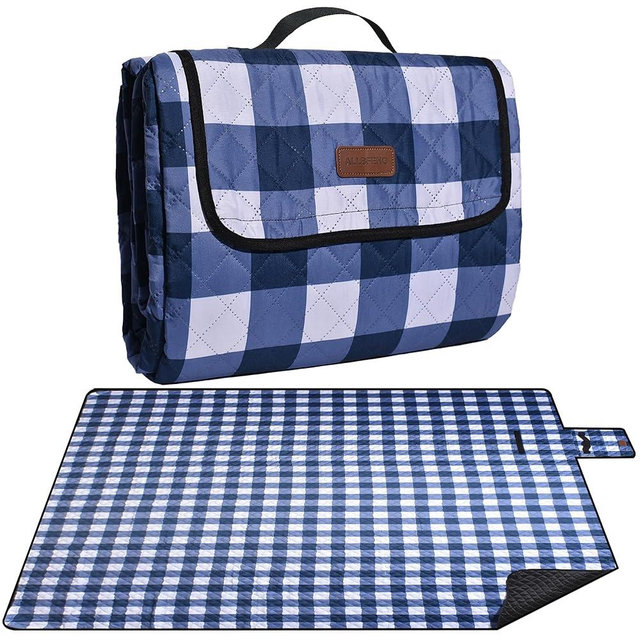 Extra Large Picnic Blanket 80''x 60'' Picnic Mat Waterproof Sand Proof Foldable for Beach, 5-Layer Outdoor Blanket for 6 to 8 Adults,Camping Lawn Hiking Park Music Festival Wedding Mats(Navy Blue)