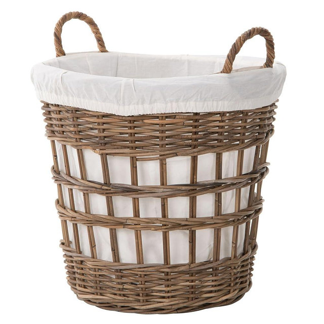 Kouboo Round Rattan Storage and Laundry Basket with Liner and Handles - Removable and Washable Liner