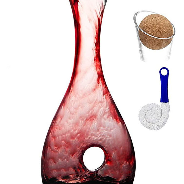 Wine Decanter with Cork Stopper and Brush Hand Blown Lead-Free Crystal Glass Snail Shape Wine Carafe, Decanter for Wine Great Gift for Wine Lovers,