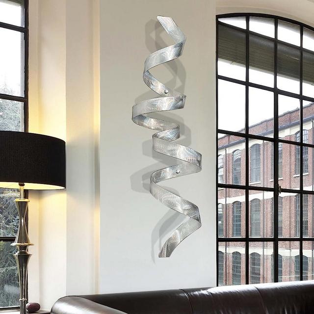 Silver Metal Wall Sculpture - Indoor/Outdoor Metal Wall Art - Metallic Home Decor Accent - Silver Wall Twist by Jon Allen