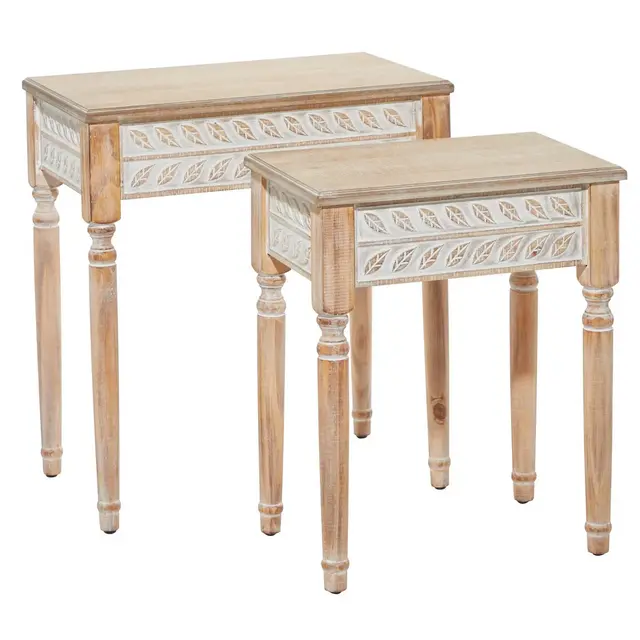 Set of 2 Farmhouse Wood Accent Tables Light Brown - Olivia & May: No Assembly Required, Living Room Furniture Set