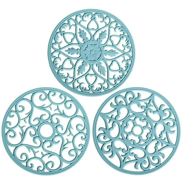 Teal Pot Holders for Kitchen, Trivets for Hot Pots and Pans, Silicone Mat, Hot Pads Trivet, Silicone Pot Holders, Potholders, Table Pad, Multi-use Intricately Carved Heat Resistant Mat