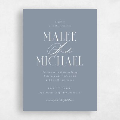 Dusty Blue Wedding Invitation - Portsmouth Portrait