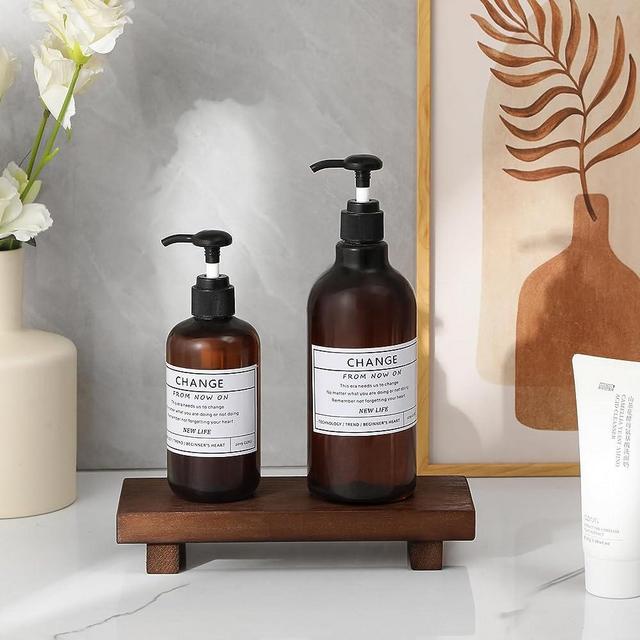 Small Wood Tray Pedestal Stand Farmhouse Bathroom Decor Decorative Wooden Riser Kitchen Soap Dish Holder for Vanity, Counter, Sink, Nut-Brown