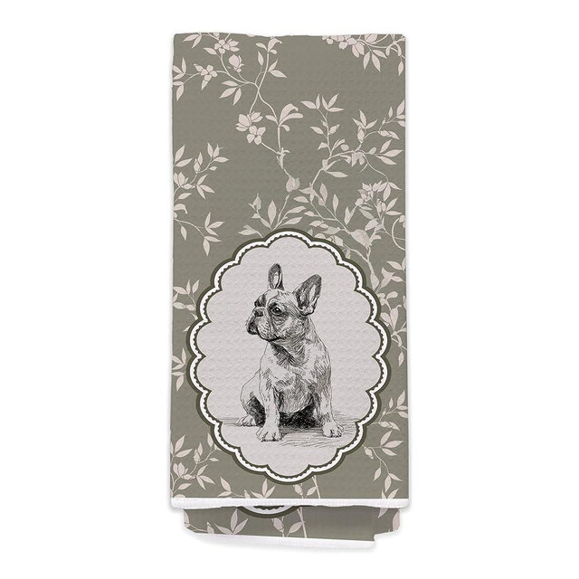 BitKan Sage Green Vintage Floral French Bulldog Kitchen Towels - Frenchie Gifts for Women Hand Towels for Bathroom Kitchen, Cottagecore Frenchie Decorative Dish Tea Towel Dishcloth586