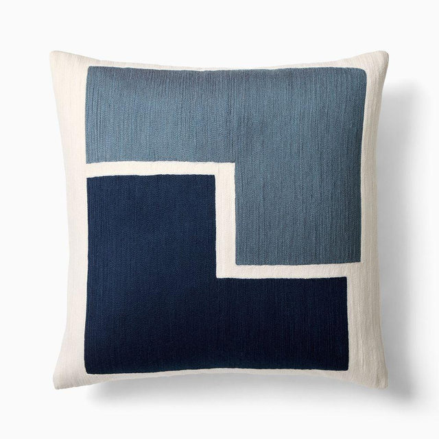 Stacked Shapes Crewel Pillow Cover, 20"x20", Midnight