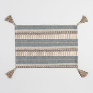 Blue Stripe Cotton Jute Placemats with Tassels Set of 4