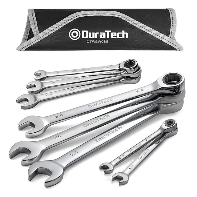 DURATECH Ratcheting Combination Wrench Set, SAE, 8-piece, 5/16" to 3/4", Chrome Vanadium Steel, with Carrying Bag