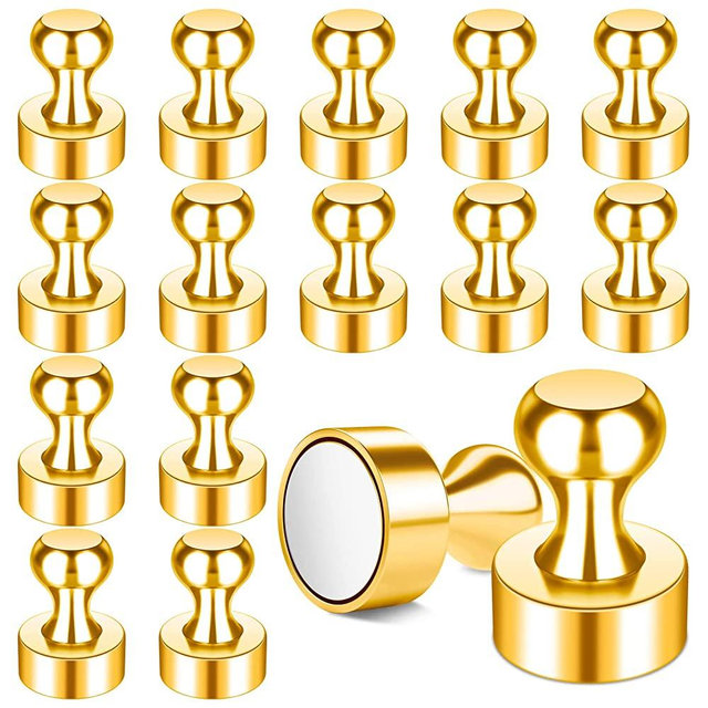 FINDMAG 16 Pack Fridge Magnets, Refrigerator Magnets Small Magnets for Whiteboard, Strong Neodymium Magnets, Rare Earth Magnets for Wall Hanging, Classroom (Gold)