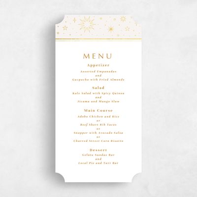 Beige Ticket Wedding Menu - Heron Foil