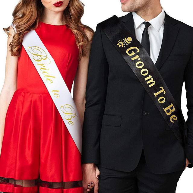 Frienda 2 Pieces Groom and Bride to Be Sash Bachelorette Party Sash for Bachelor Engagement Bridal Shower Party Supplies