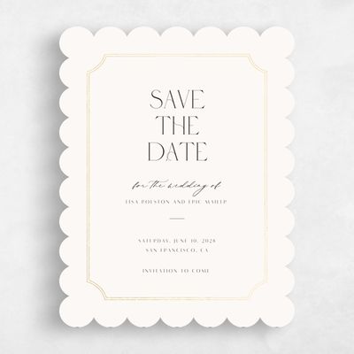 Beige Scalloped Wedding Save the Date - Rothenburg Portrait Foil