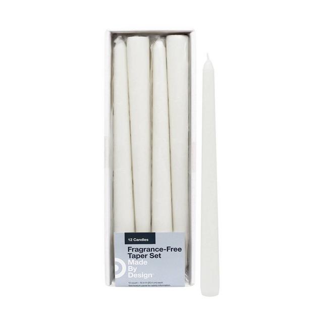 10" 12pk Unscented Taper Candles White - Made By Design™