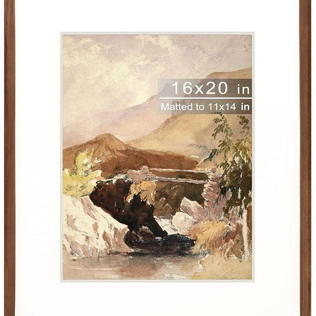 Gdfmsc 16x20 Picture Frame with Mat for 11x14, Natural Walnut Wood Handcrafted Rounded Corner with Plexiglass, Vertical or Horizontal Display Photo Gallery Poster Wall Mounting Frame