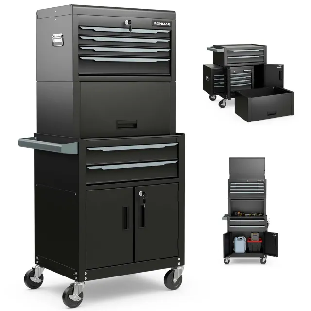 Ironmax 6-Drawer Rolling Tool Chest 3-in-1 Heavy-Duty Storage Cabinet with Universal Wheels Black