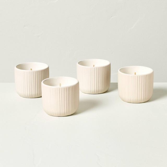4pk Micro-Fluted Ceramic Citronella Mini Jar Candle Cream 6oz - Hearth & Hand™ with Magnolia