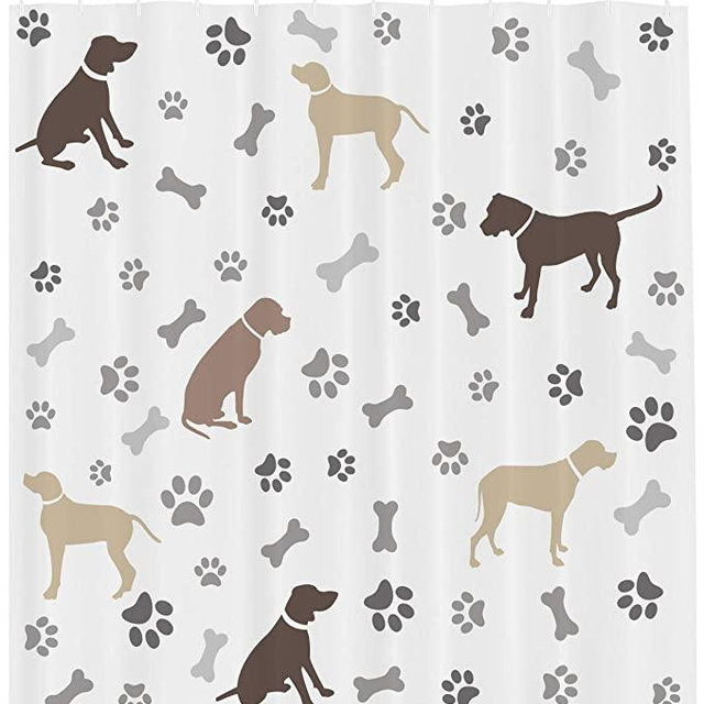 Dog Shower Curtain with Hooks, 69" W x 70" L