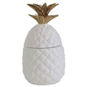 Ceramic Pineapple Shaped Jar - White/Gold - 3R Studios