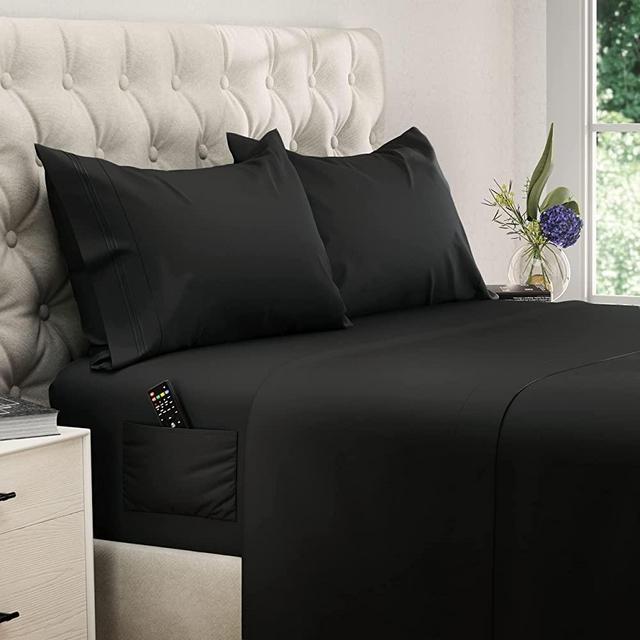 DREAMCARE Deep Pocket Sheets Microfiber Sheets Bed Sheets Set 4 Piece Bedding Sets King Size, Black