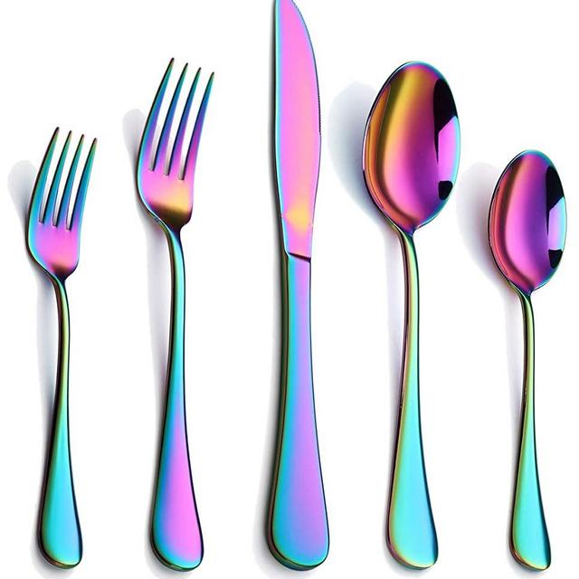 Colorful Silverware Set, 20-Piece Stainless Steel Rainbow Flatware Set, Iridescent Cutlery Utensils Set Service for 4, Mirror Polished, Dishwasher Safe(Muticolorful)