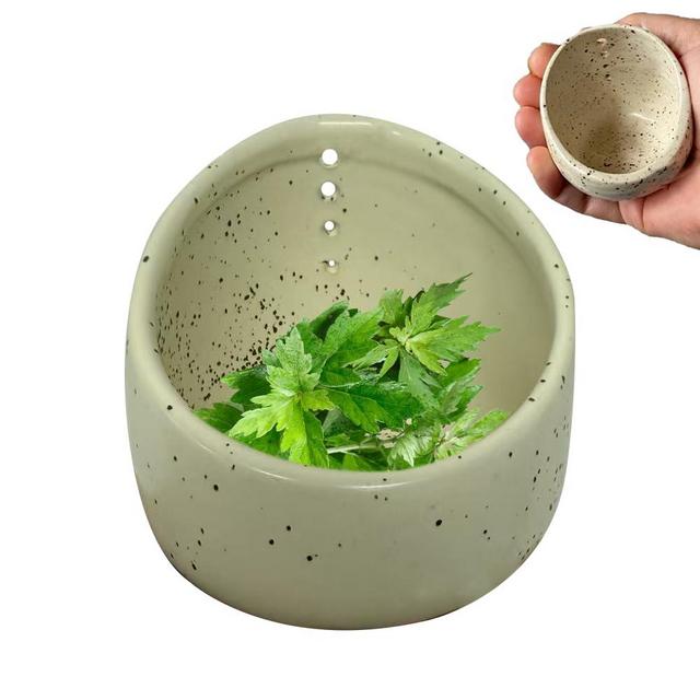 Wegodal Pottery Herb Stripper Bowl, 2025 Upgrade Pottery Herb Stripper Cup Ceramic Herb Peeling Cup, Handmade Different Round Hole Sizes Suitable for Peeling Off The Leafy Assembly (B)