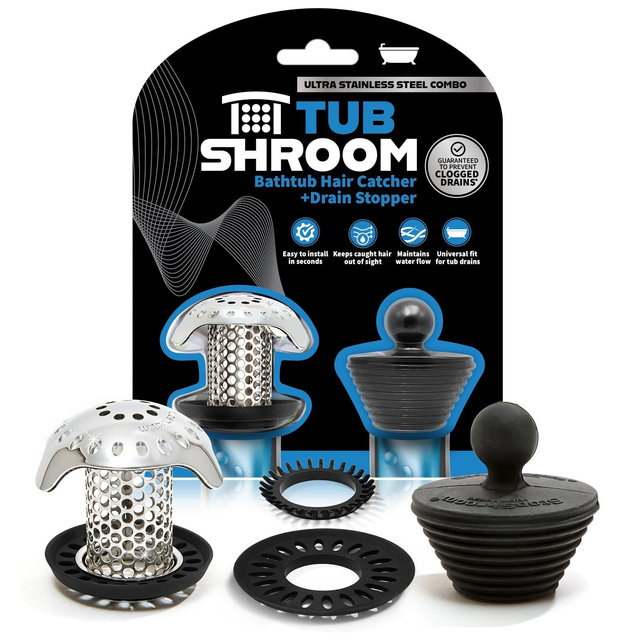 TubShroom Ultra Stainless-Steel Tub Drain Hair Catcher & StopShroom Plug Combo, Anti-Clog Bathtub Drain Protector Kit, 1 Set
