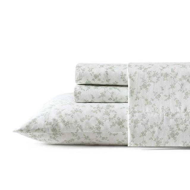 Laura Ashley - Queen Sheets, Soft Sateen Cotton Bedding Set, Sleek, Smooth, & Breathable Room Essentials (Fiona Green, Queen)