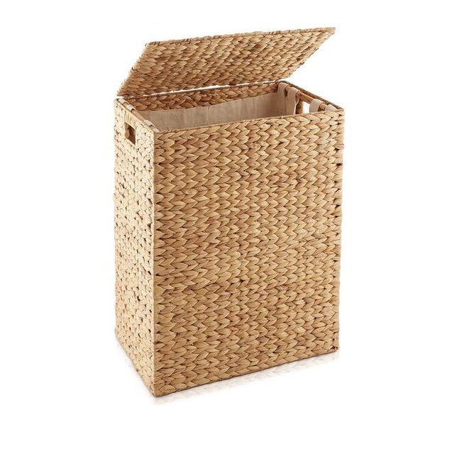 Casafield Large Laundry Hamper with Lid and Removable Liner Bag - Natural, Woven Water Hyacinth Rectangular Laundry Basket Sorter for Clothes and Towels