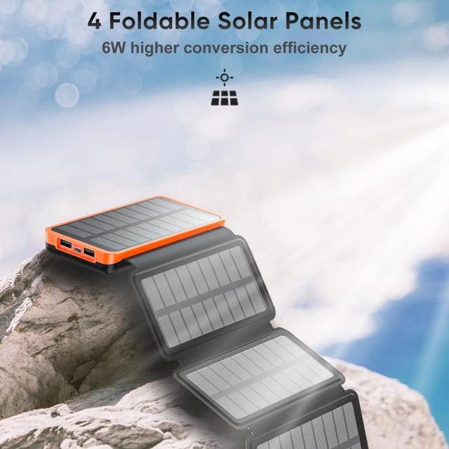 Hiluckey Solar Charger 25000mAh, Outdoor USB C Portable Power Bank with 4 Solar Panels, 3A Fast Charge External Battery Pack with 3 USB Outputs Compatible with Smartphones, Tablets, etc.