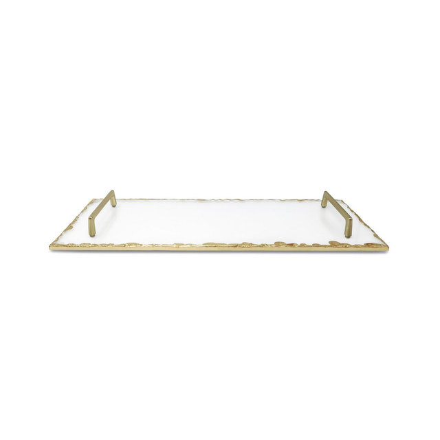 Glass Tray with Gold-Tone Rim and Handles, 19.75" L