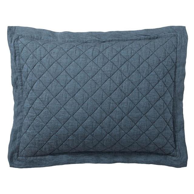 Belgian Flax Linen Diamond Quilted Sham, Denim, Standard, Set of 2