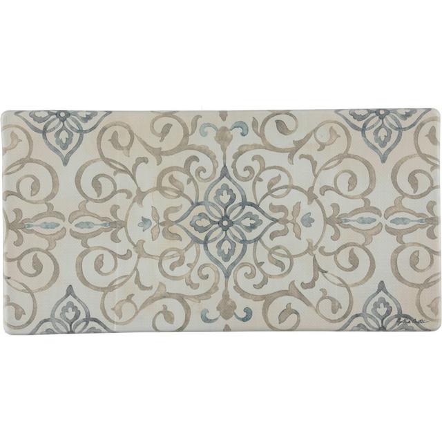 39" x 20" PVC Rustic Medallion Anti-Fatigue Kitchen Floor Mat Cream - J&V Textiles