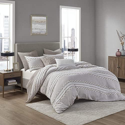 INK+IVY 100% Organic Cotton Comforter Set Trendy Stripe Jacquard Design, All Season Cozy Bedding with Matching Shams, King/Cal King(104"x92"), Lennon Taupe 3 Piece