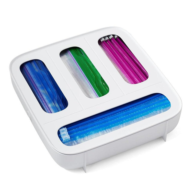 StoraBag Food Bag Dispenser, Family Size 4-Slot, Plastic Sandwich Bags Drawer Organizer for Kitchen Storage