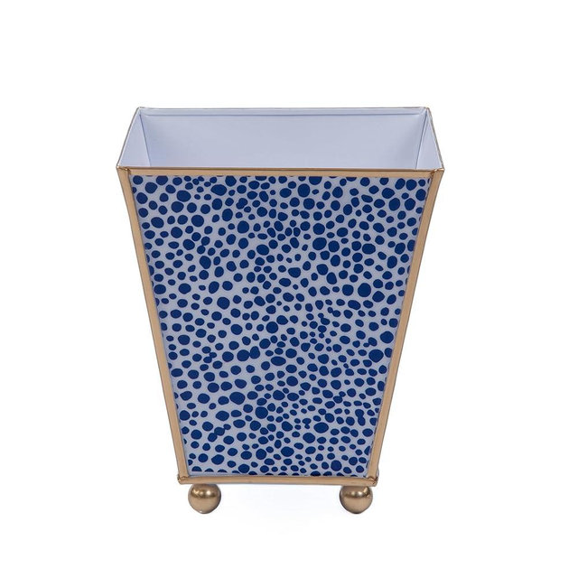 Jaye's Studio Decorative Shagreen Print Square Cachepot Planter, Gold Trim & Glossy Finish, Blue Spots Planter Pot for Indoor & Outdoor Plants & Flowers