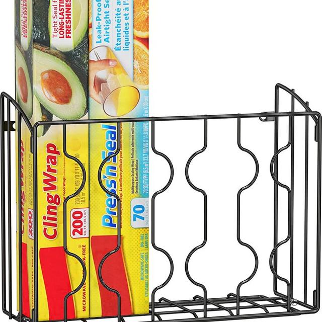 SimpleHouseware Wall Door Mount Kitchen Wrap Organizer Rack, Black