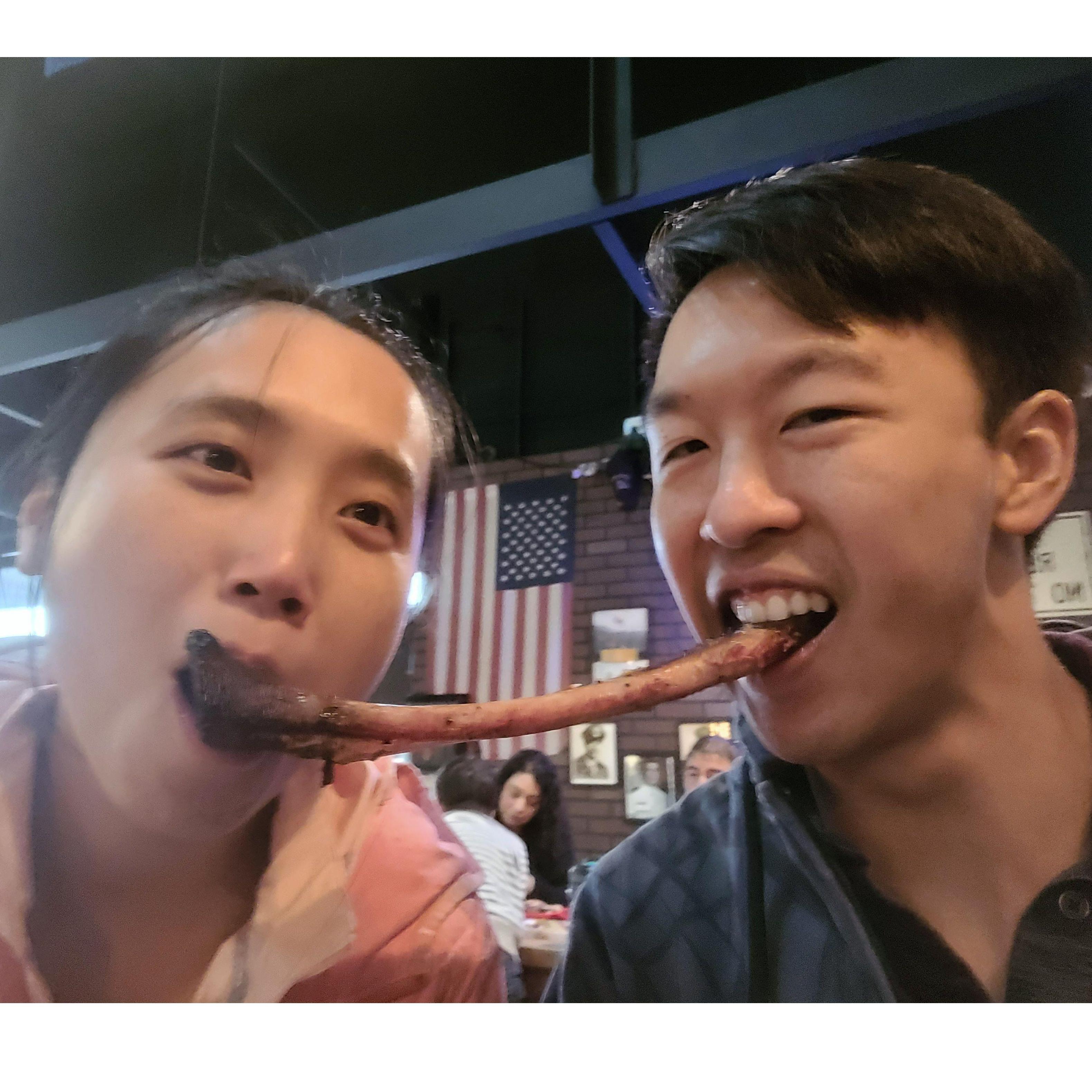 Eating beef rib BBQ in Texas!