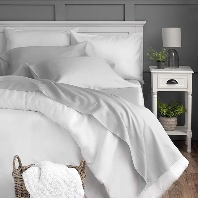 Welhome Premium 100% Egyptian Cotton Sheet | 4 Piece Set | Queen Size | Storm Cloud | 300 Thread Count Long Staple Cotton | Deep Pocket Fitted Sheet Fits Mattress upto 16" | Silky Soft, Cozy & Durable