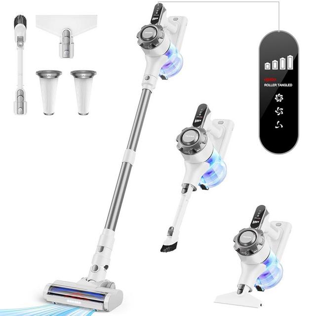 Trucozie Cordless Vacuum Cleaner, 8-in-1 Lightweight Stick Vacuum with 45mins Runtime, Powerful Suction, Rechargeable Cordless Vacuum for Carpet, Tile, Pet Hair, Hardwood Floors, White
