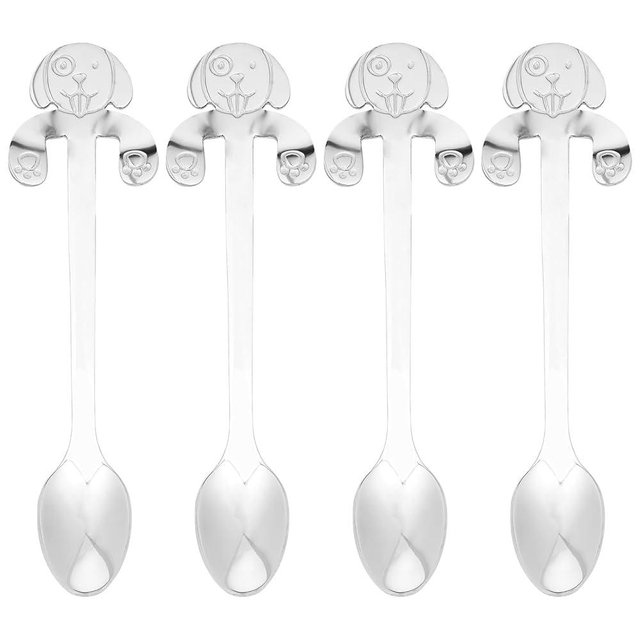 JANKOW 4 Pcs 304 Stainless Steel Dessert Dog Spoon, Dog Coffee Spoon, Stainless Steel Hanging Stirring Dessert Drink Spoons for Coffee, Tea, Dessert (Silver)