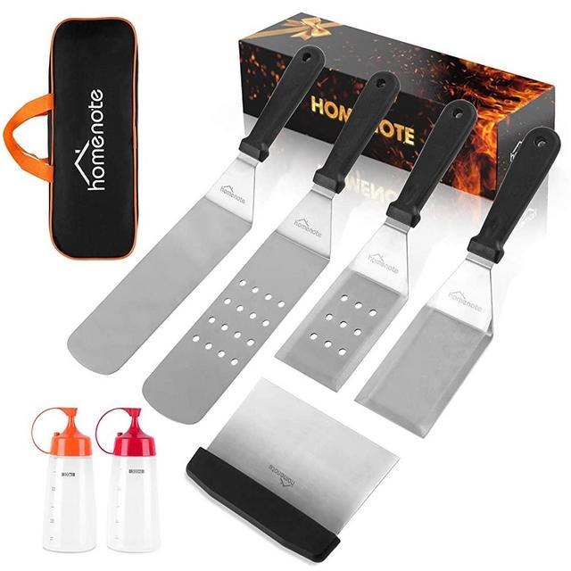 HOMENOTE Griddle Accessories Kit, 7-Pieces Exclusive Griddle Tools Long/Short Spatulas Set - Commercial Grade Flat Top Grill Cooking Kit - Great for Outdoor BBQ, Teppanyaki and Camping