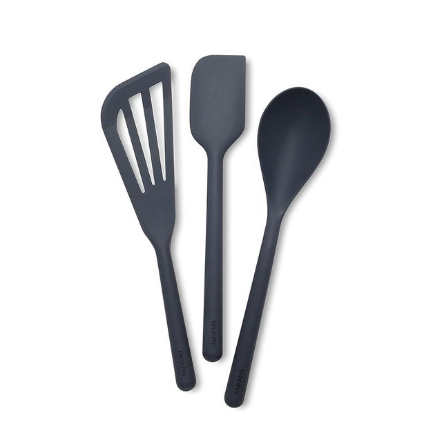 GreenPan Silicone 3 Piece Cooking Utensil Set, Fish Turner, Mixing Spatula, Solid Spoon, Flexible Nonstick Kitchen Tools Rigid Steel Core, Heat-Resistant Anti-Slip Handle BPA-Free Dishwasher Safe Gray