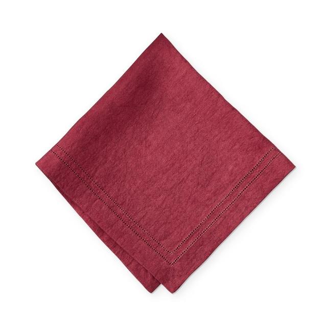 Linen Double Hemstitch Napkins, Set of 4, Cranberry