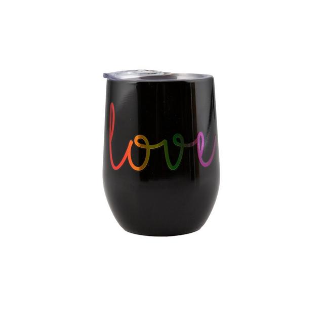 Thirstystone by Cambridge 2 Pack of 12 oz Black Wine Tumblers with Metallic "Love" Decal