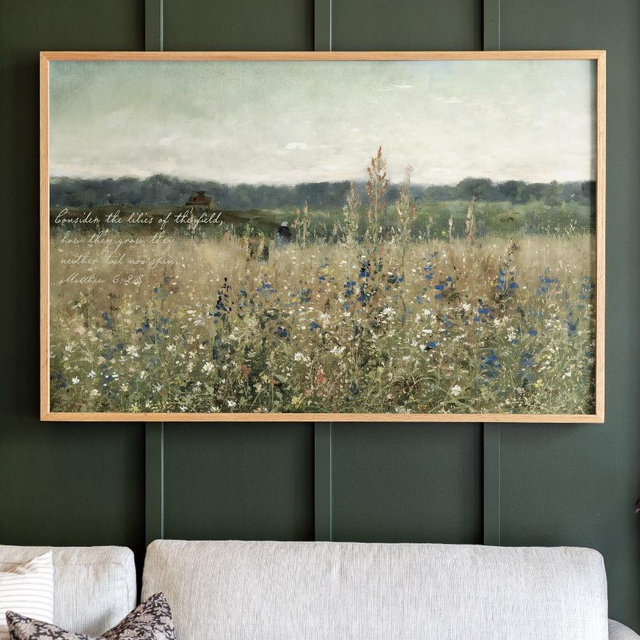 Large Christian Wall Art | Vintage Scripture Art | Consider The Lilies Of The Field | Canvas Wall Art | Botanical Floral Art | F170 - Dark Brown, 36x24 inches