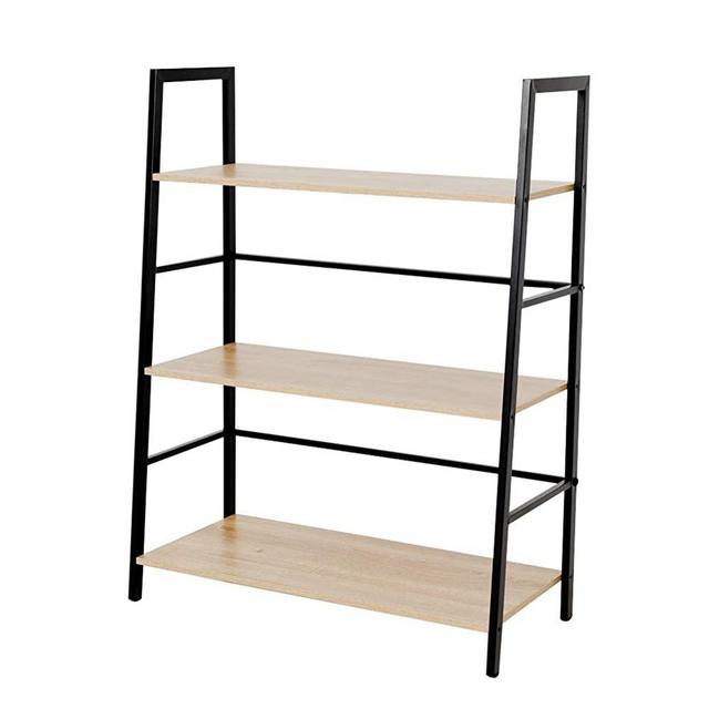 C-Hopetree Ladder Bookshelf - 3 Tier Bookcase Display Shelf - Black Metal Frame