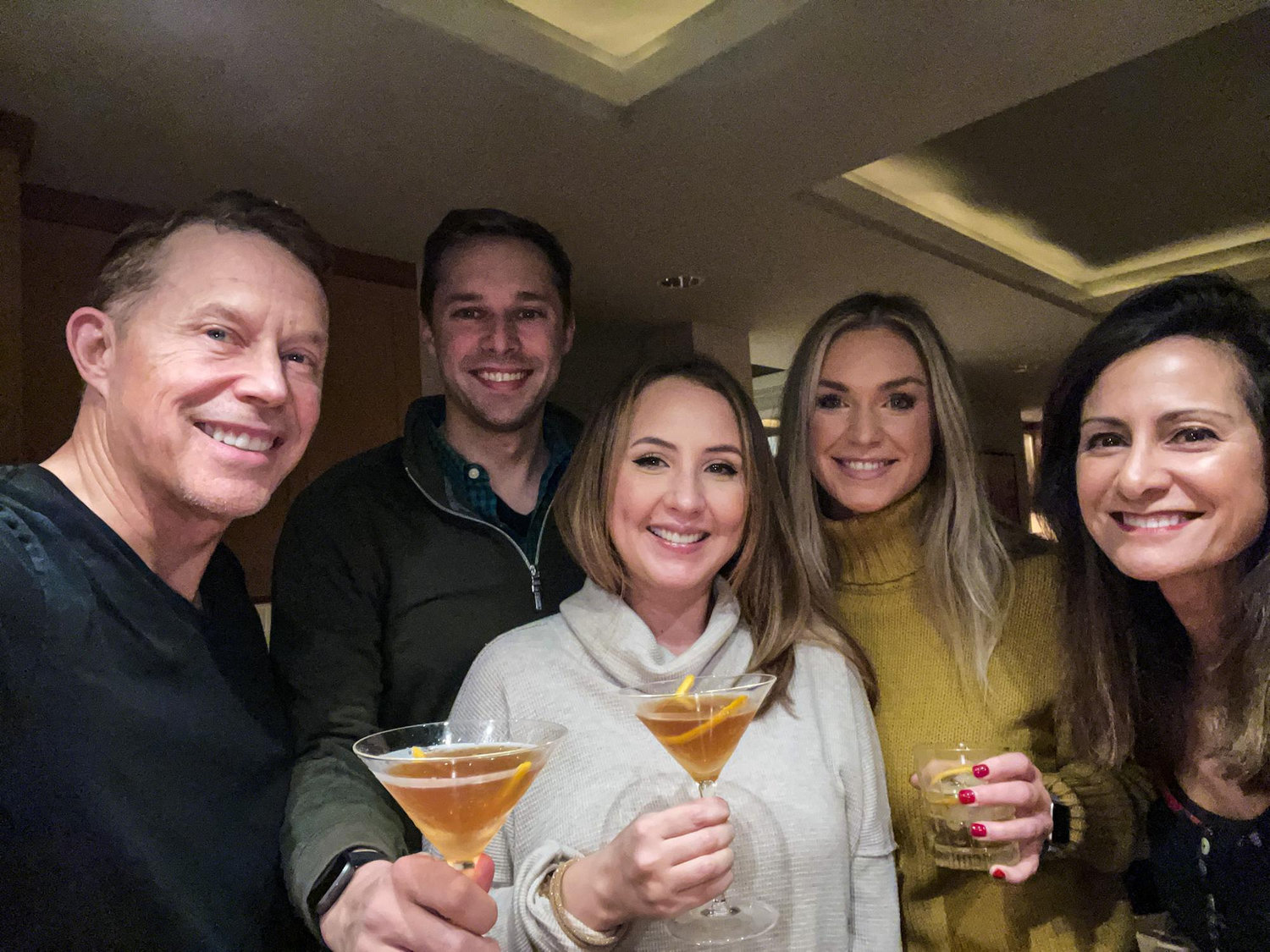Alyssa, Trevor, his dad Alan, Carla and sister Tara toasting to Trevor and Alyssa’s engagement the day after Christmas